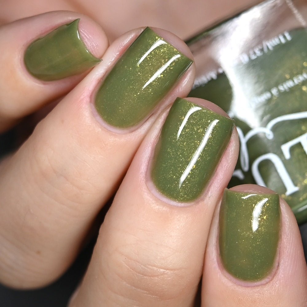 Deck The Halls - Army Green Nail Polish with Gold Shimmer by BLUSH Lacquers  blushlacquers.com